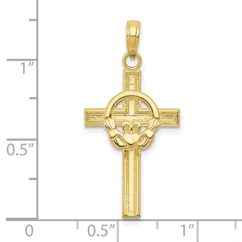 10k Yellow Gold Claddagh Cross Pendant Charm
