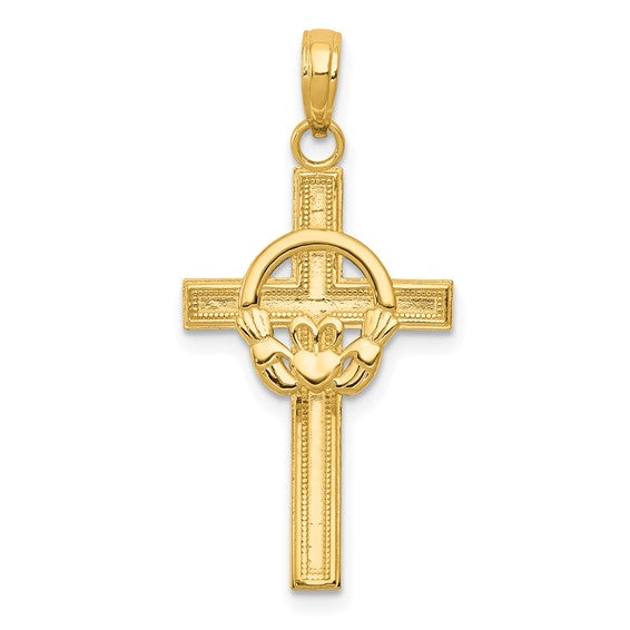 10k Yellow Gold Claddagh Cross Pendant Charm