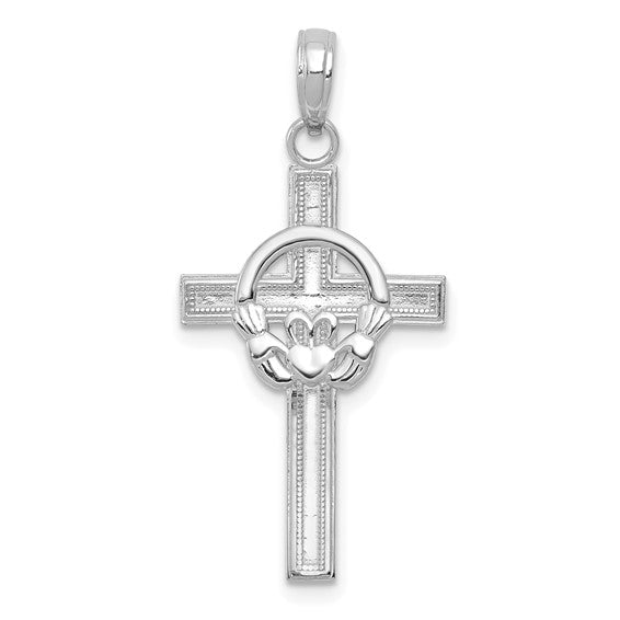 10k White Gold Claddagh Cross Pendant Charm