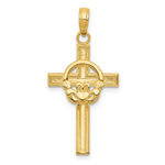 Ladda upp bild till gallerivisning, 10k Yellow Gold Claddagh Cross Pendant Charm
