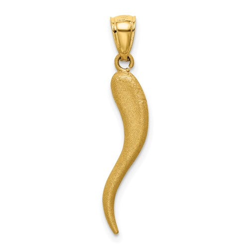 10k Yellow Gold Diamond Cut Lucky Italian Horn Pendant Charm