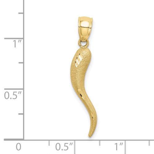10k Yellow Gold Diamond Cut Lucky Italian Horn Pendant Charm