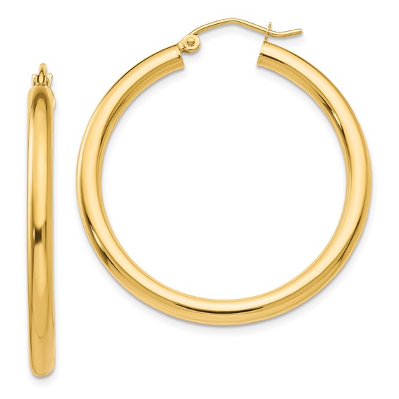 10K Yellow Gold 35mm x 3mm Classic Round Hoop Earrings