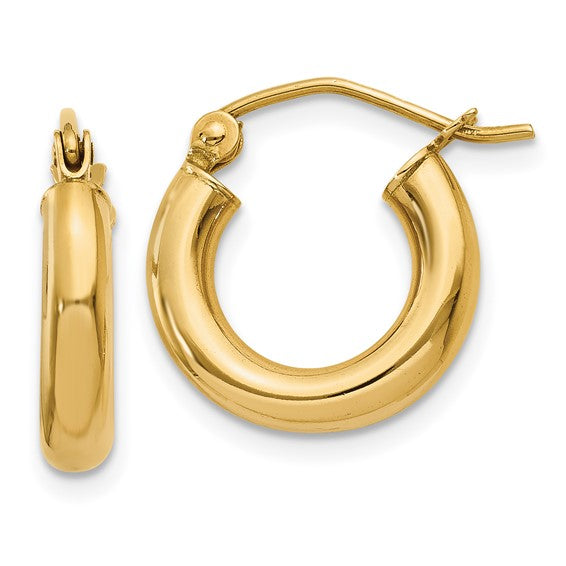 10K Yellow Gold 14mm x 3mm Classic Round Hoop Earrings