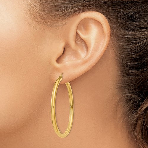10K Yellow Gold 45mm x 3mm Classic Round Hoop Earrings