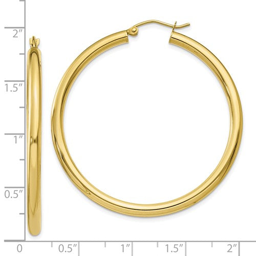 10K Yellow Gold 45mm x 3mm Classic Round Hoop Earrings