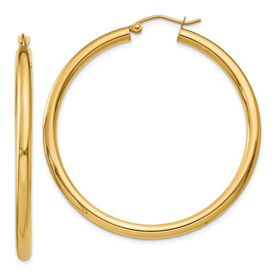 10K Yellow Gold 45mm x 3mm Classic Round Hoop Earrings