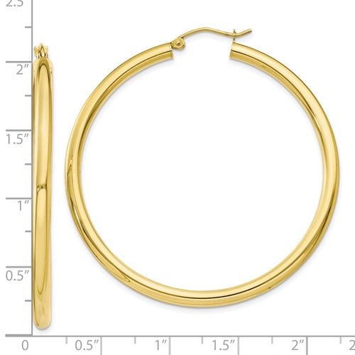 10K Yellow Gold 50mm x 3mm Classic Round Hoop Earrings