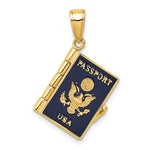 Load image into Gallery viewer, 10k Yellow Gold Enamel USA Passport 3D Opens Pendant Charm
