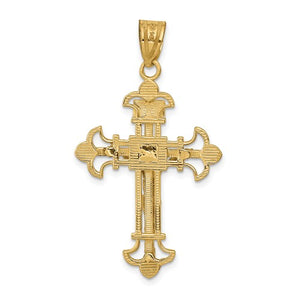10k Yellow Gold INRI Crucifix Cross Fleur De Lis Pendant Charm