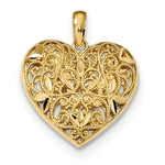 Indlæs billede til gallerivisning 14K Yellow Gold Diamond Cut Filigree Heart Flat Back Pendant Charm
