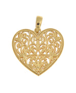 Indlæs billede til gallerivisning 14K Yellow Gold Diamond Cut Filigree Heart Flat Back Pendant Charm
