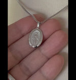 Load and play video in Gallery viewer, 14k White Gold Blessed Virgin Mary Miraculous Medal Pendant Charm
