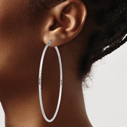 Sterling Silver Diamond Cut Classic Round Hoop Earrings 70mm x 2mm