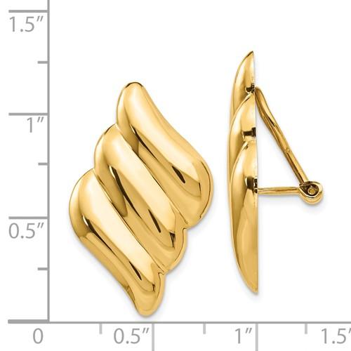 14k Yellow Gold Non Pierced Clip On Swirl Geometric Omega Back Earrings