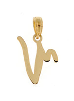 Afbeelding in Gallery-weergave laden, 14K Yellow Gold Script Initial Letter V Cursive Alphabet Pendant Charm
