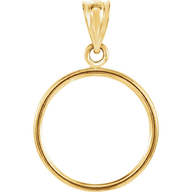 14k yellow gold holds 16mm x 1.2mm coins or canadian 1/10 ounce maple leaf coin tab back frame pendant holder