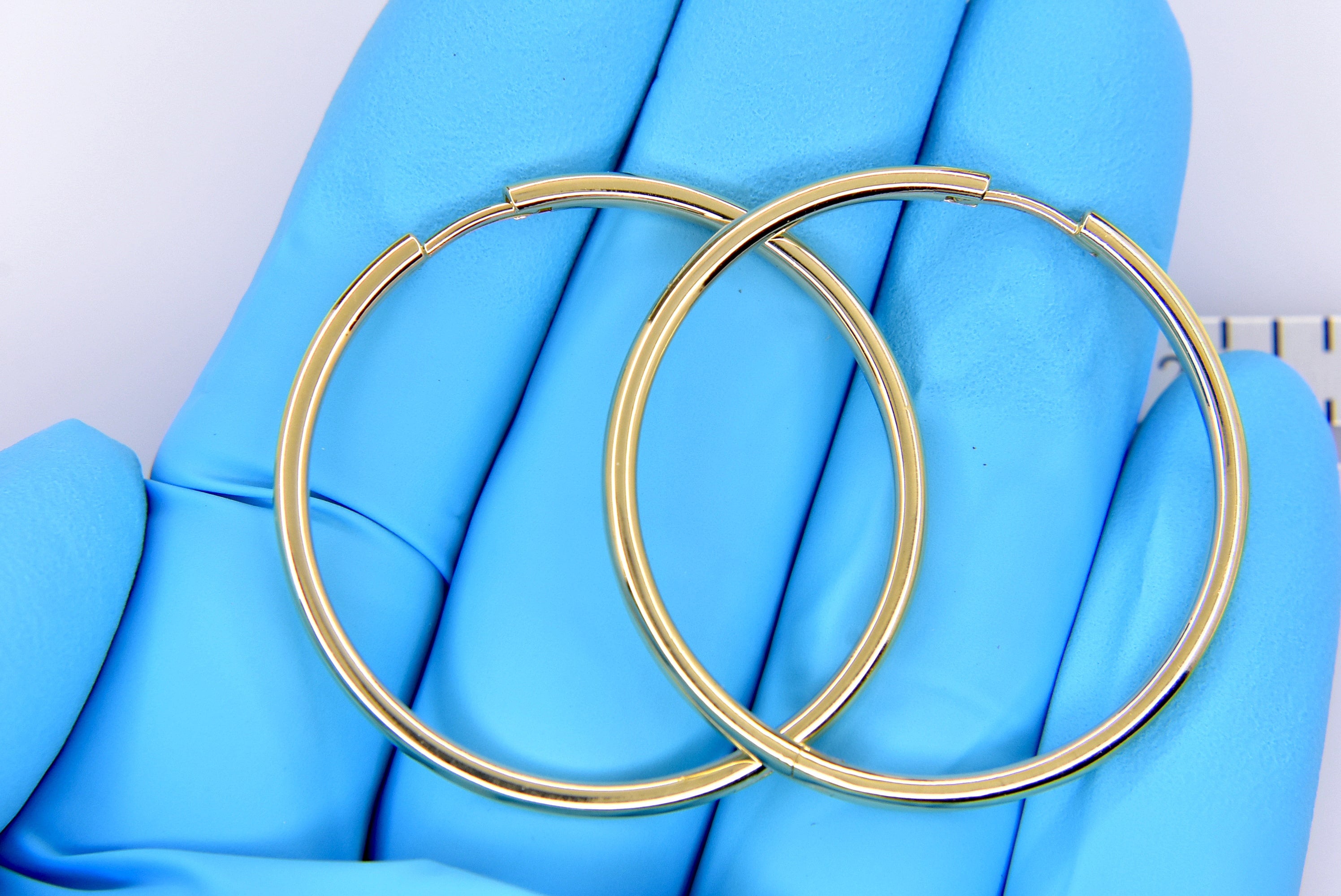 14K Solid Yellow Rose White Gold Classic 38.7mm Round Endless Hinged Hoop Earrings Custom Made To Order