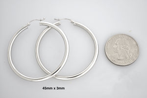 14K White Gold 45mm x 3mm Classic Round Hoop Earrings