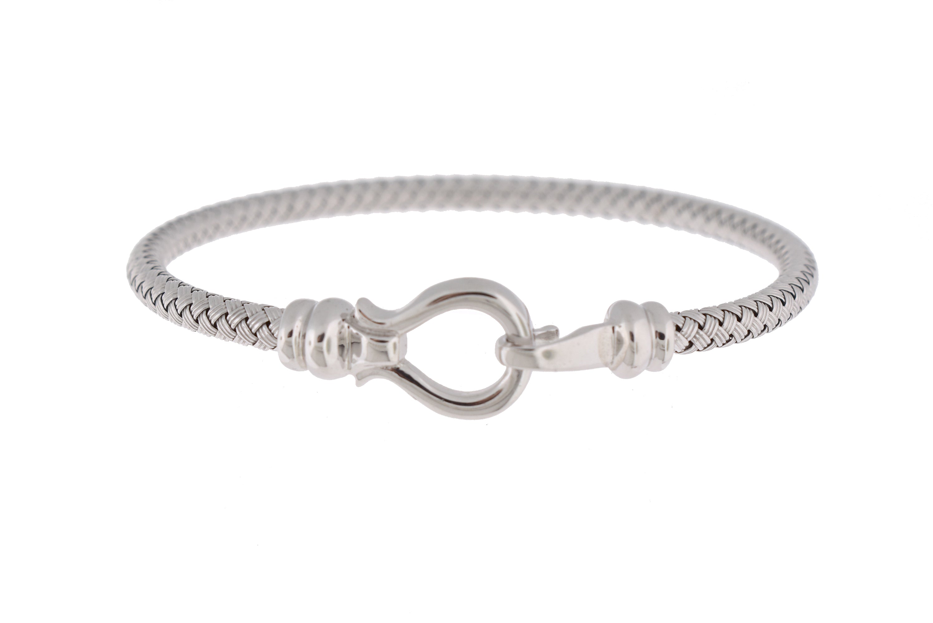 Sterling Silver Contemporary 4mm Woven Hook Clasp Bangle Bracelet