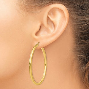 14K Yellow Gold 50mm x 3mm Classic Round Hoop Earrings