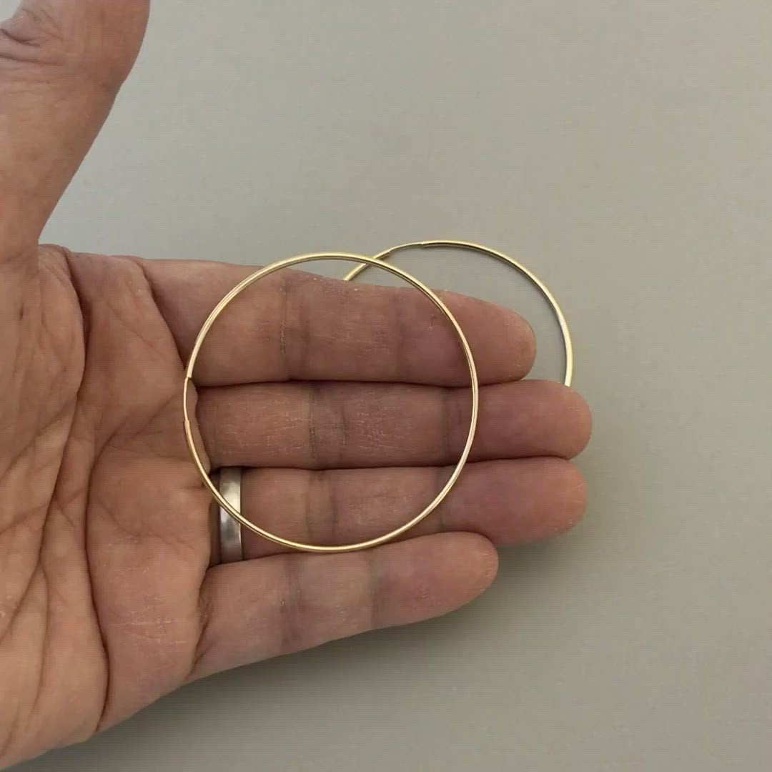 14K Yellow Gold 55mm x 1.5mm Endless Round Hoop Earrings