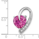 Załaduj obraz do przeglądarki galerii, 14k White Gold Lab Created Pink Sapphire with Genuine Diamond Chain Slide Pendant Charm
