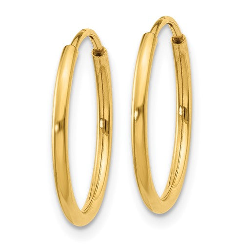 14K Yellow Gold 14mm x 1.25mm Round Endless Hoop Earrings