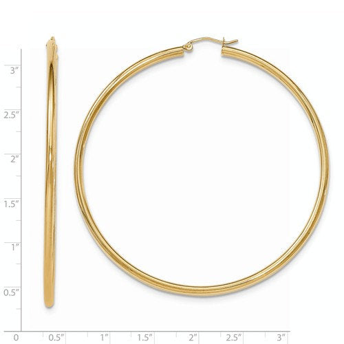 14K Yellow Gold 70mm x 2.25mm Classic Round Hoop Earrings