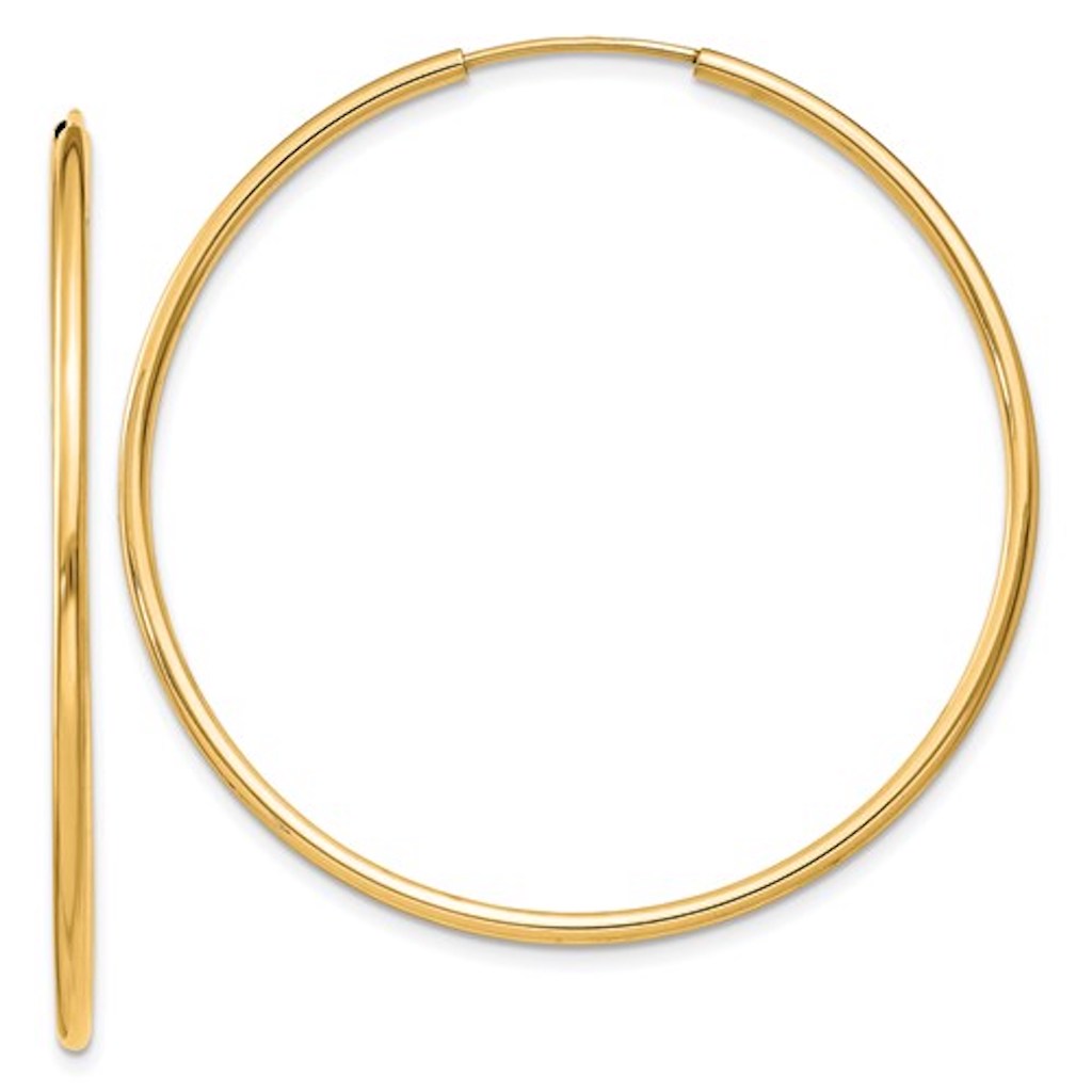 14K Yellow Gold 40mm x 1.5mm Endless Round Hoop Earrings