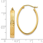 Cargar imagen en el visor de la galería, 14k Yellow Gold Classic Oval with Floral Design Hoop Earrings
