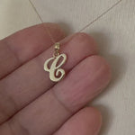 Load and play video in Gallery viewer, 10K Yellow Gold Script Initial Letter C Cursive Alphabet Pendant Charm
