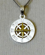 Carica l&#39;immagine nel visualizzatore di Gallery, Sterling Silver and 14k Yellow Gold Nautical Compass Medallion Small Pendant Charm

