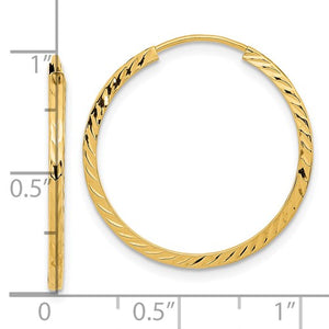 14k Yellow Gold 24mm x 1.35mm Diamond Cut Round Endless Hoop Earrings
