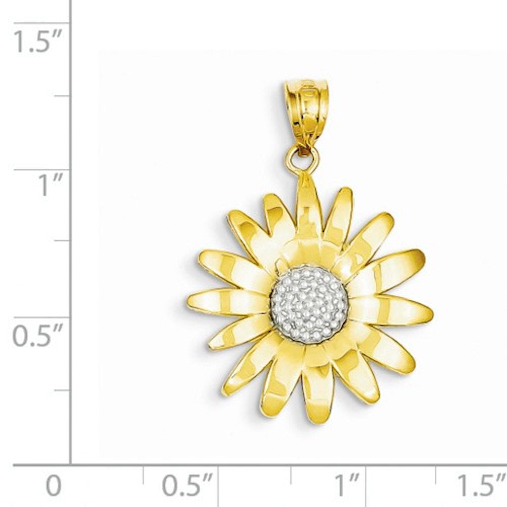 14k Yellow Gold and Rhodium Sunflower Pendant Charm