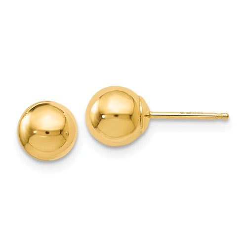 14k Yellow Gold 6mm Polished Ball Post Push Back Stud Earrings