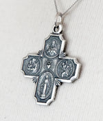 Indlæs billede til gallerivisning Sterling Silver Cruciform Cross Four Way Medal Antique Style Pendant Charm

