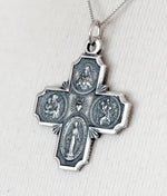 Carregar imagem no visualizador da galeria, Sterling Silver Cruciform Cross Four Way Medal Antique Style Pendant Charm
