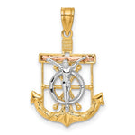 Kép betöltése a galériamegjelenítőbe: 14K Yellow Rose White  Gold Tri Color Mariner Anchor Crucifix Cross Anchor Pendant Charm
