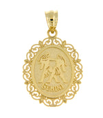 Lataa kuva Galleria-katseluun, 14k Yellow Gold Gemini Zodiac Horoscope Oval Pendant Charm - [cklinternational]
