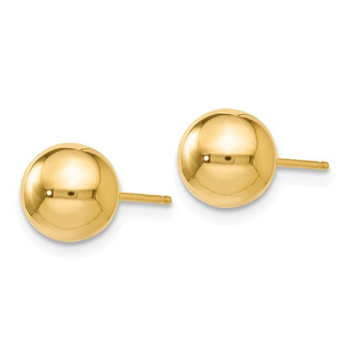 14k Yellow Gold 7mm Polished Ball Post Push Back Stud Earrings