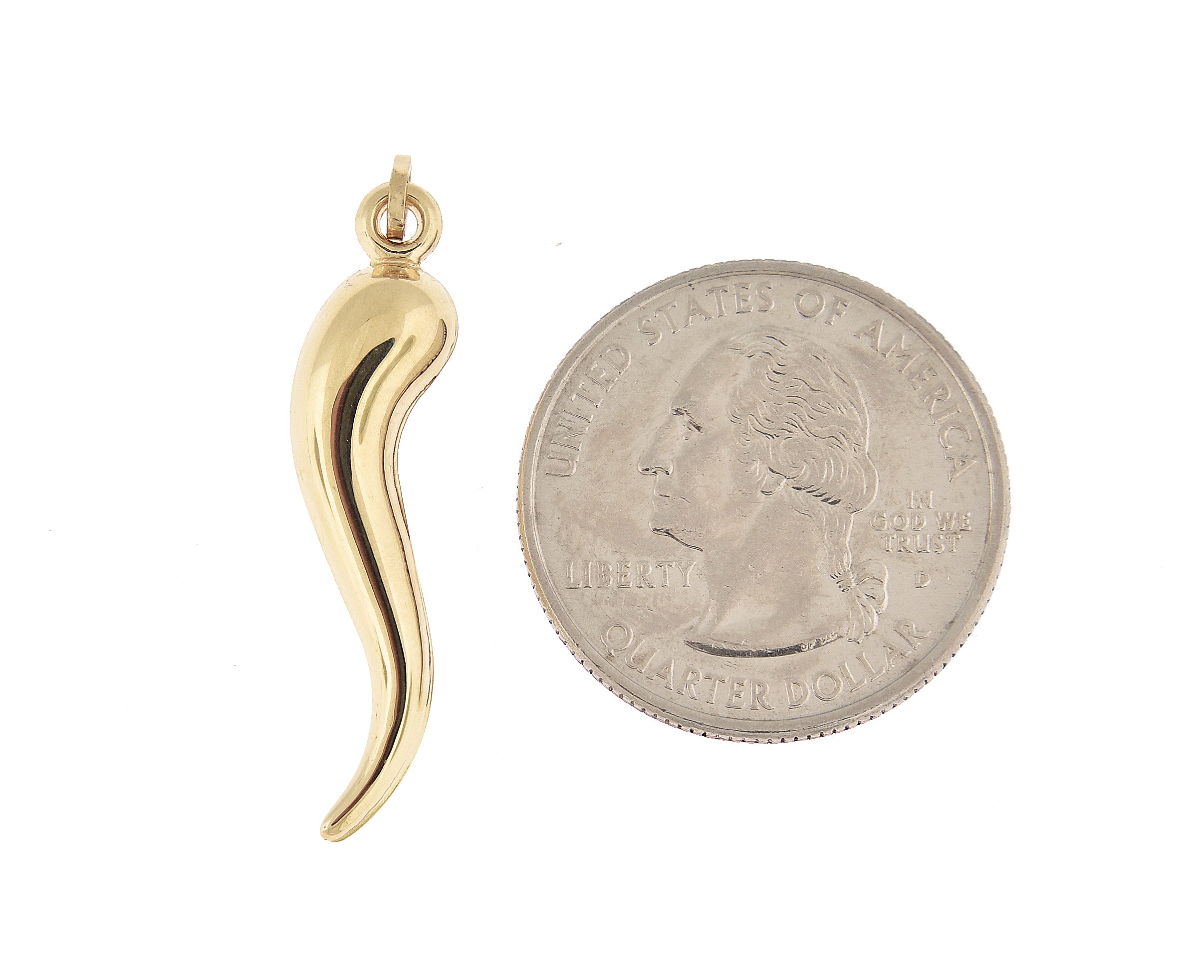 14k Yellow Gold Italian Horn Lucky 3D Pendant Charm