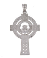 Cargar imagen en el visor de la galería, 14k White Gold Celtic Claddagh Cross Pendant Charm
