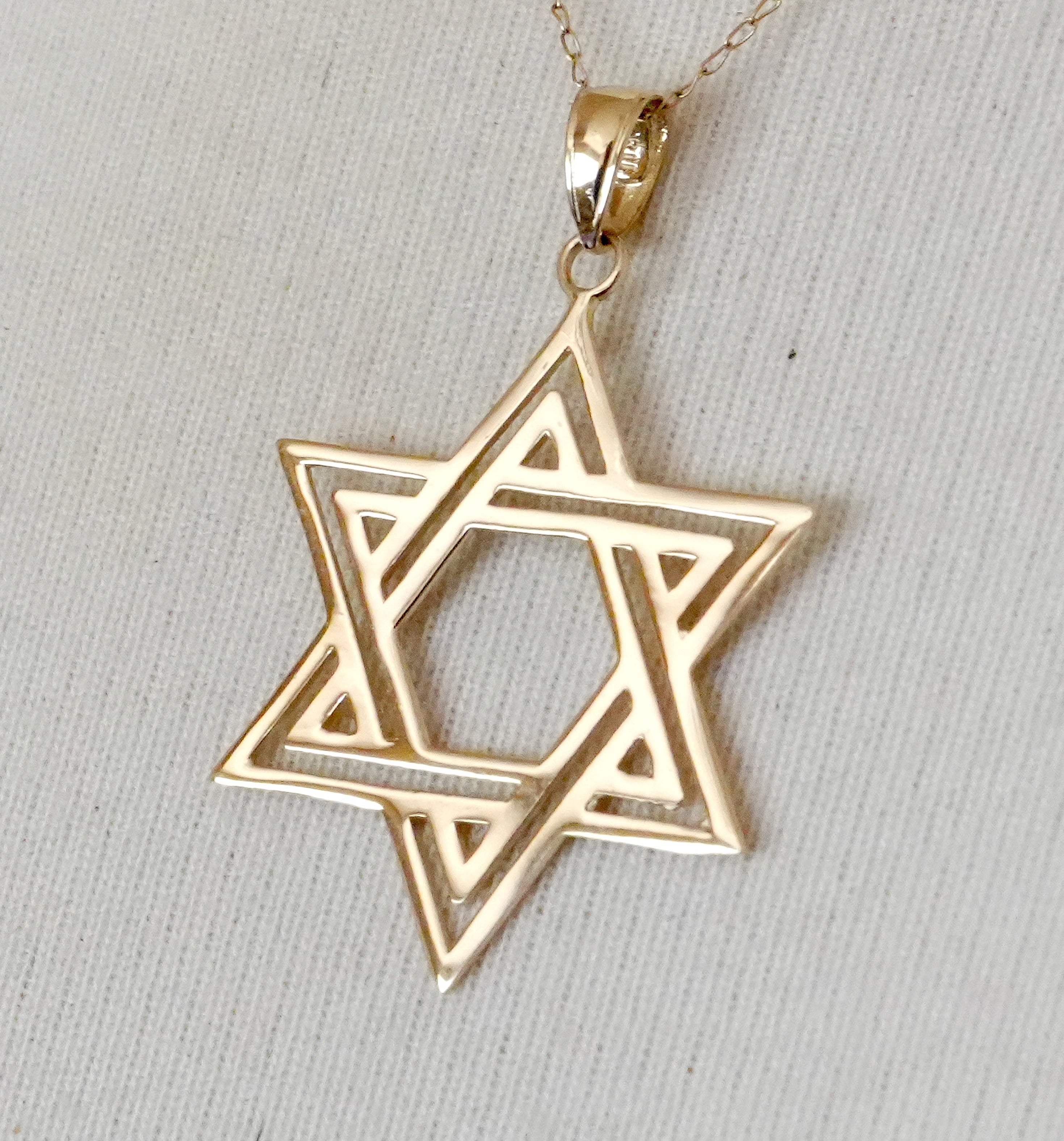 14K Yellow Gold Star of David Pendant Charm