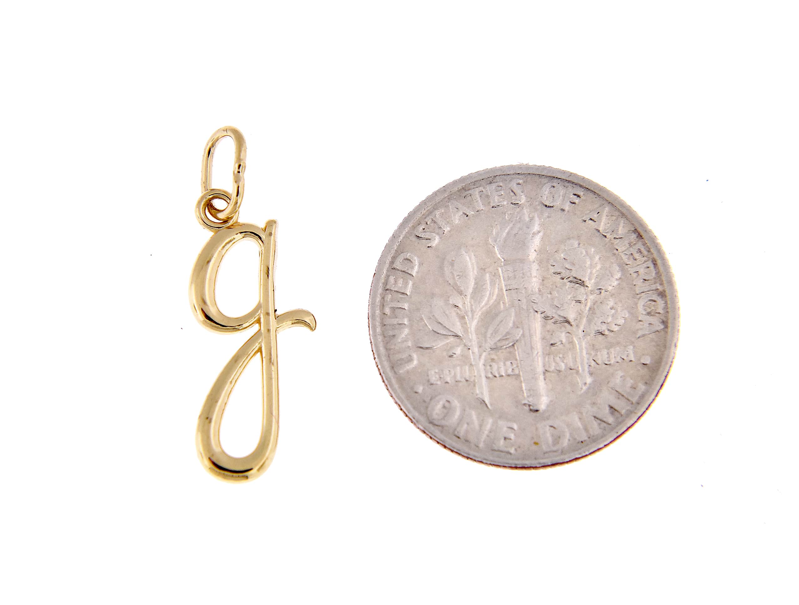 14K Yellow Gold Lowercase Initial Letter G Script Cursive Alphabet Pendant Charm