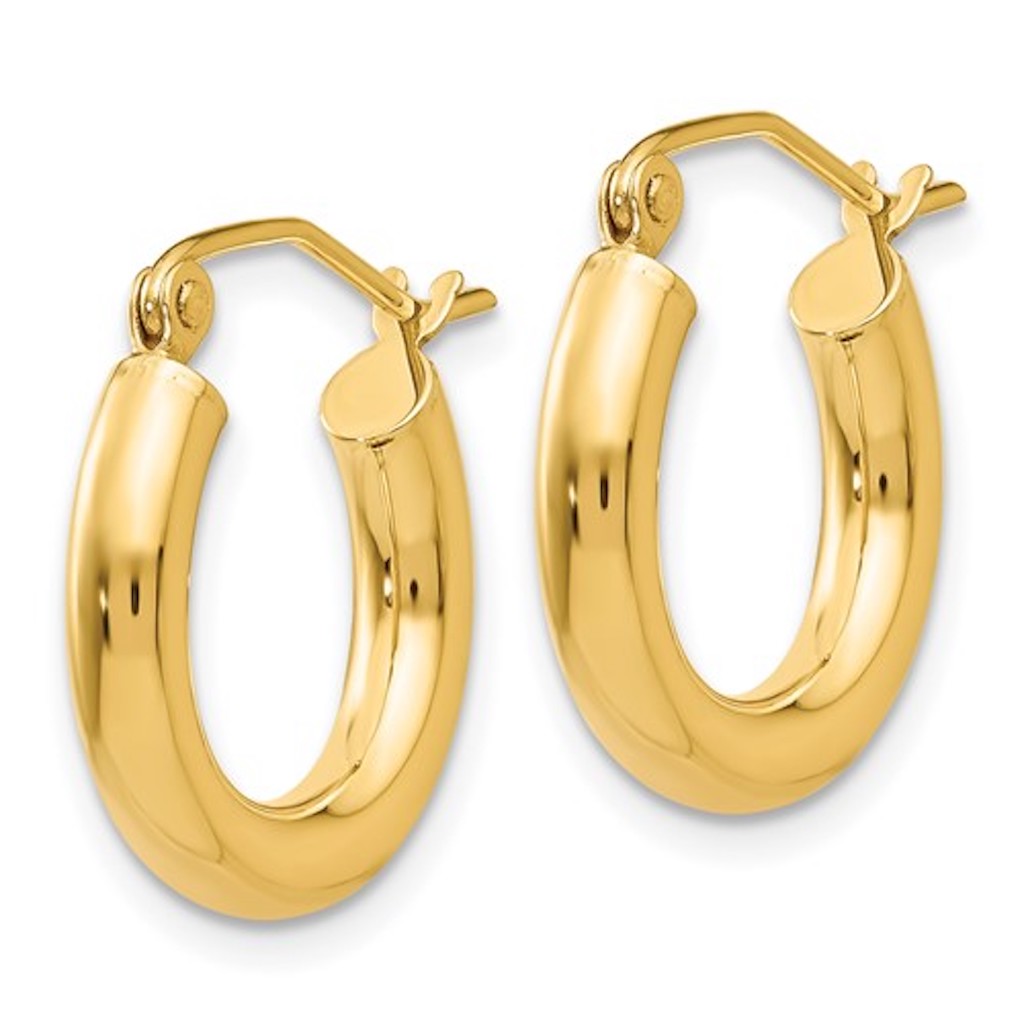 14K Yellow Gold 15mm x 3mm Lightweight Round Hoop Earrings