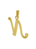 Cargar imagen en el visor de la galería, 10K Yellow Gold Script Initial Letter N Cursive Alphabet Pendant Charm
