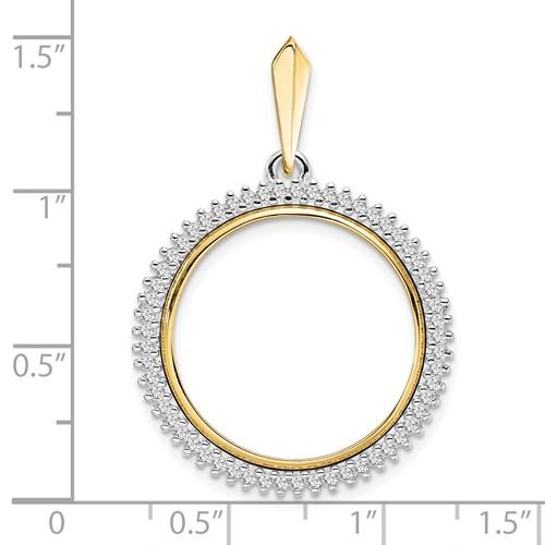 14K Gold Two Tone Diamond for 22mm Coins or 1/4 oz American Eagle US $5 Dollar Jamestown South African 2 Rand 1/4 oz Panda Coin Bezel Prong Pendant Charm