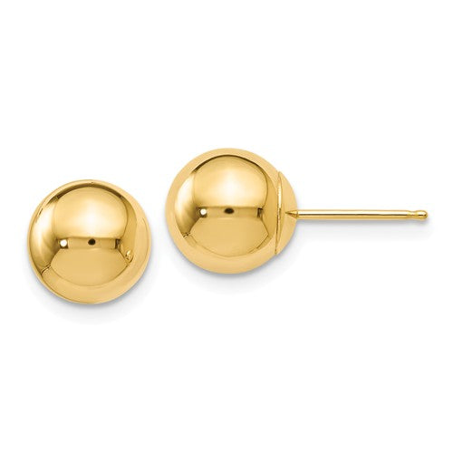 14k Yellow Gold 8mm Polished Ball Post Push Back Stud Earrings