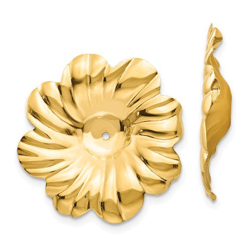 14K Yellow Gold Flower Floral Earring Jackets